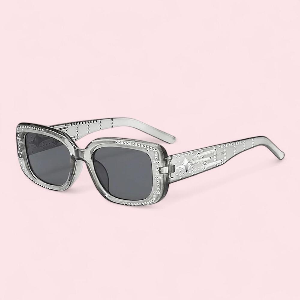 Oversized translucent square sunglasses with star details dark fairy cyberpunk